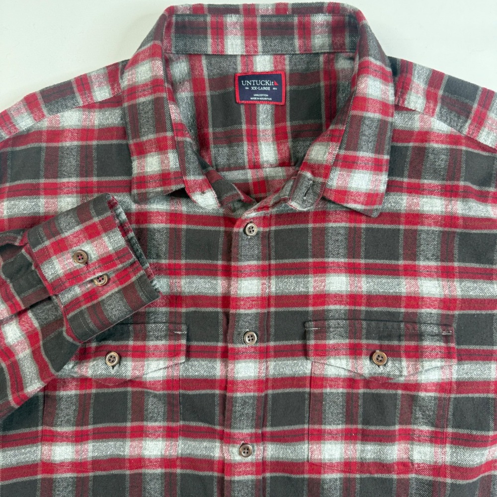 UNTUCKit Manning Flannel Button Down Shirt Mens XXL Red Grey Plaid